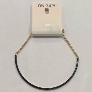 NWT On 34th Gold Tone Chain Black Enamel Collar Necklace